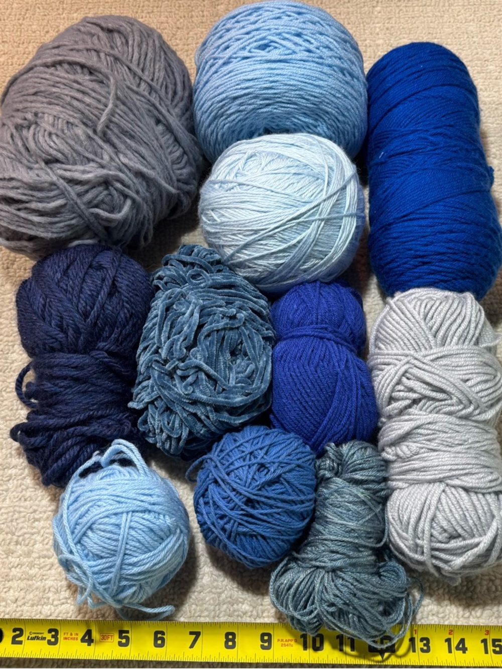 Unbranded mixed 3 lb Yarn lot, blues and blue/gray